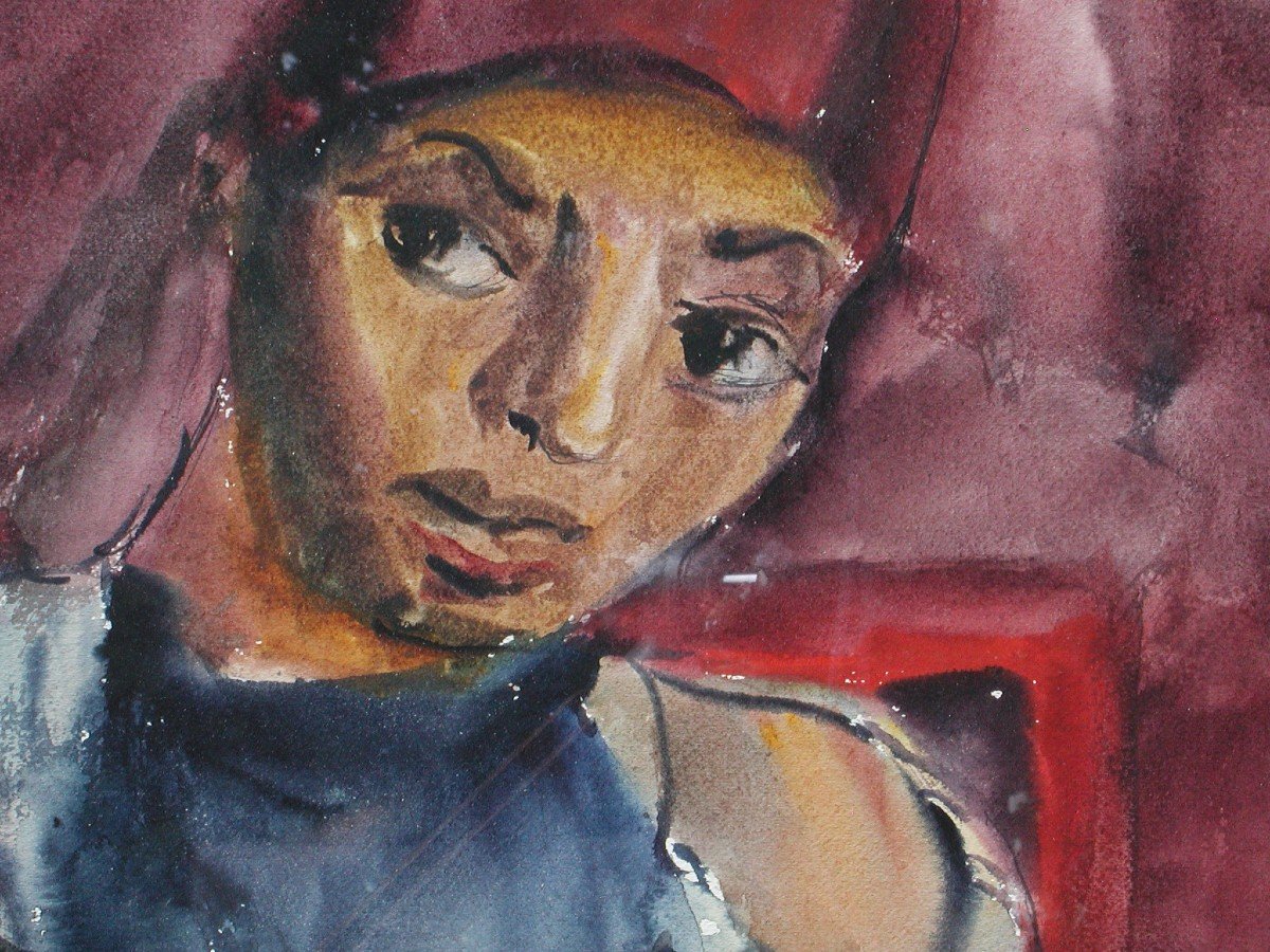 Lou Albert Lasard "portrait Of A Young Moroccan" Watercolor 43x29-photo-2